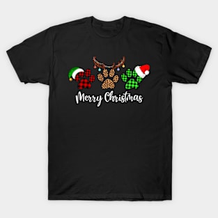 Cute Christmas Buffalo Plaid Paws Merry Christmas Women Kids T-Shirt